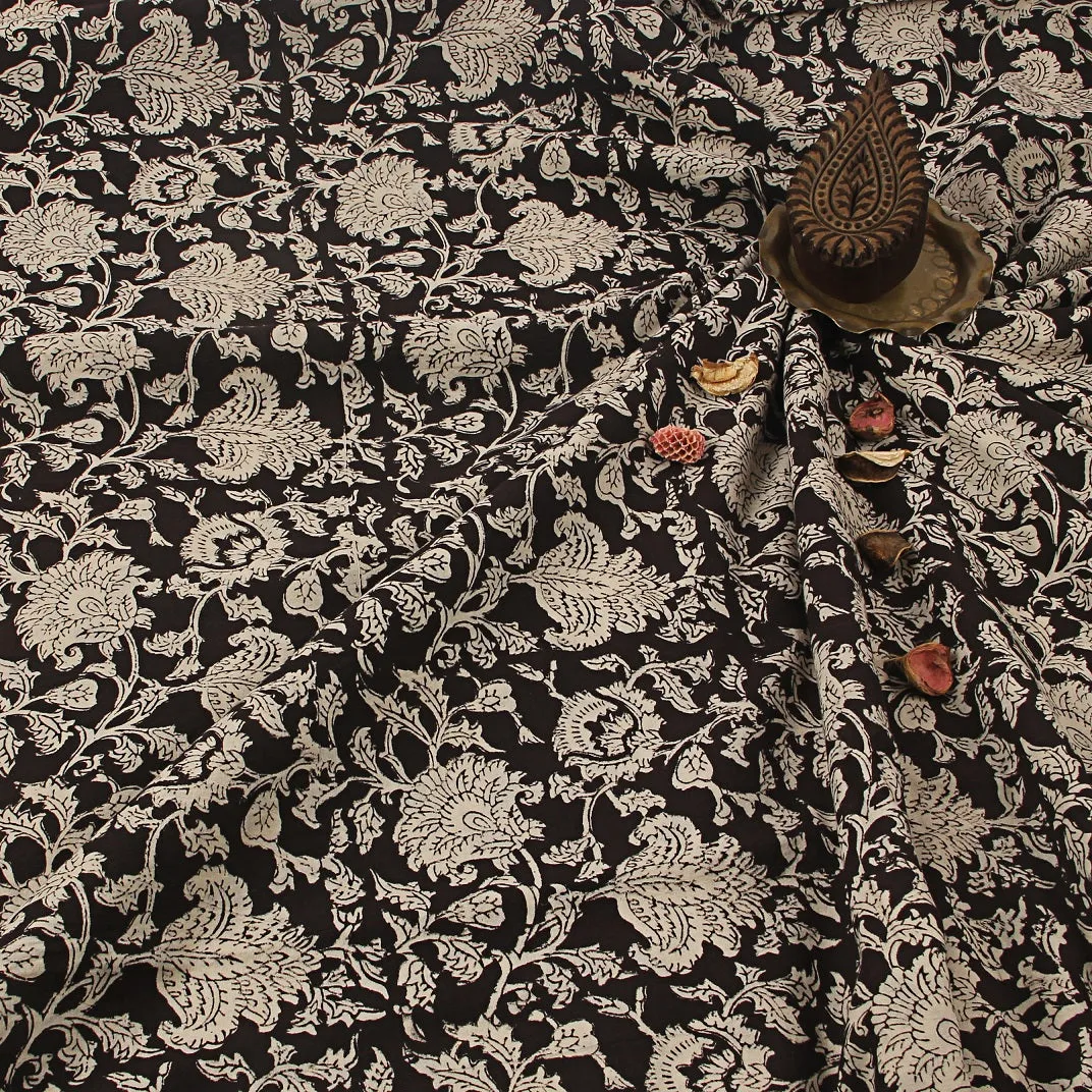 Bagru Floral Jaal Hand Block Printed Cotton Fabric