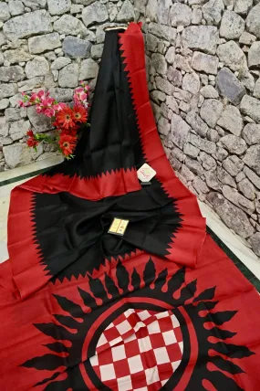 Black and Red Color Pure Bishnupur Silk Saree with Hand Block Work