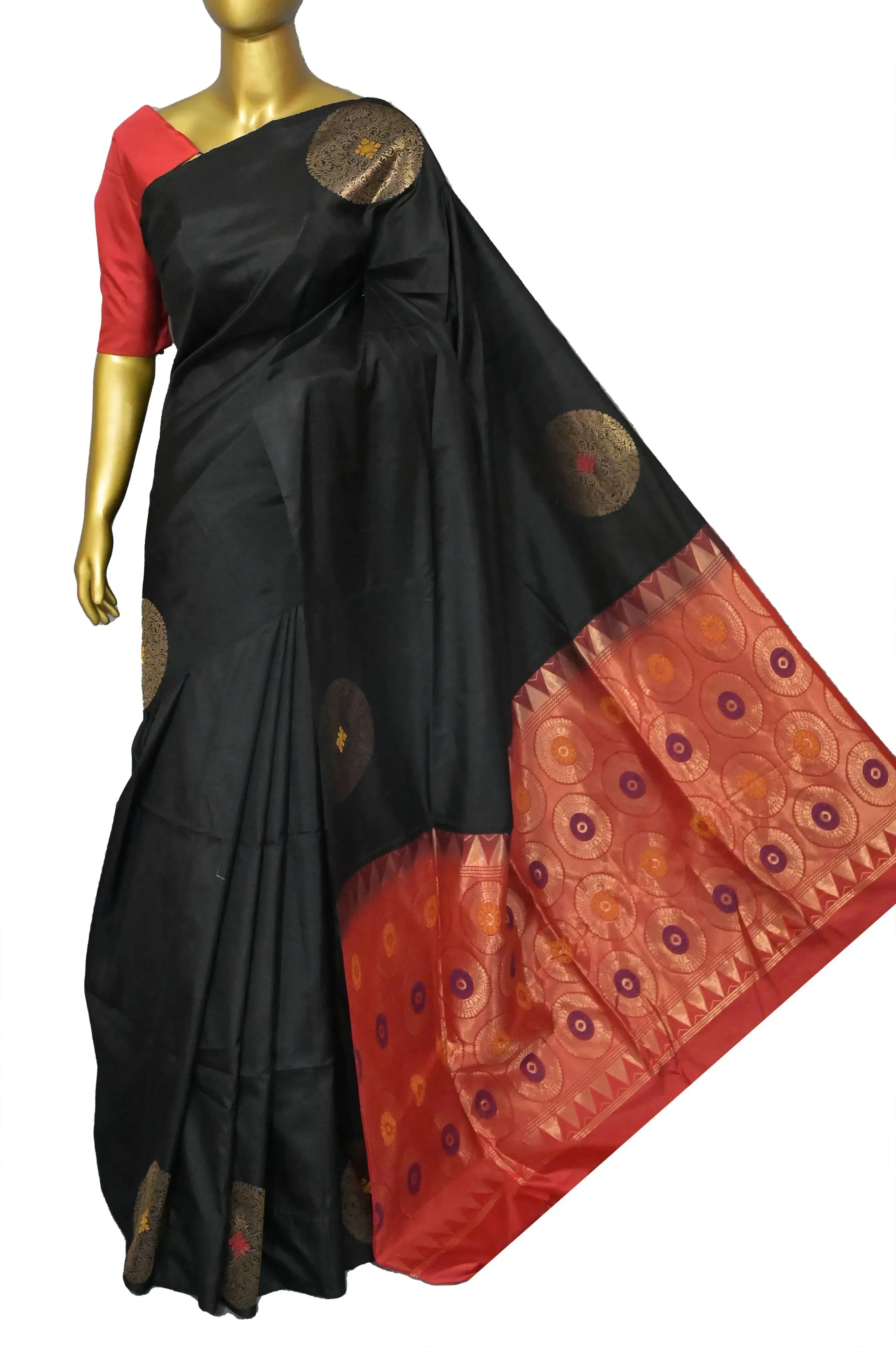 Black Color Brocade Kanjeevaram Silk Saree with Zari Weaving