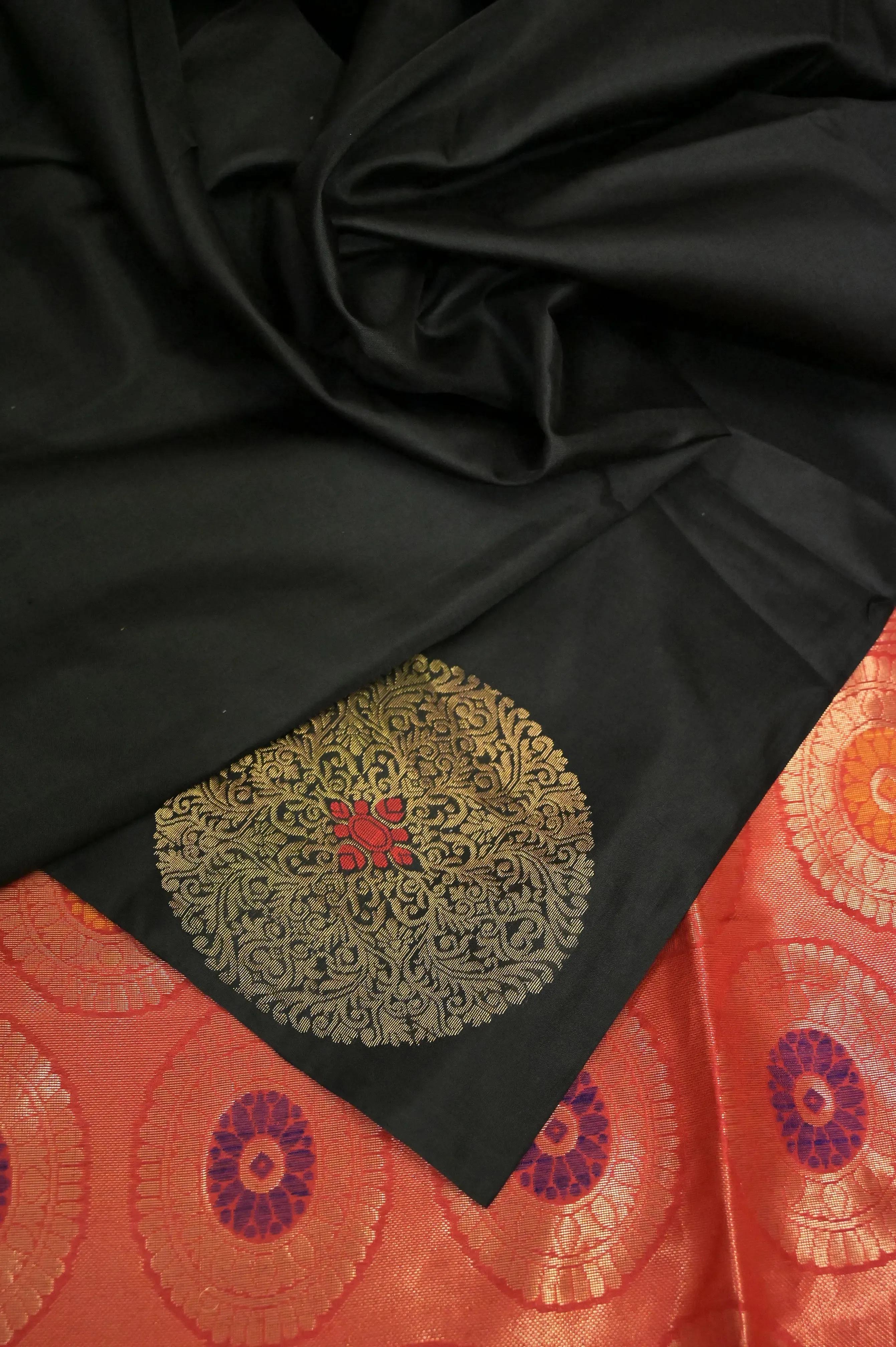 Black Color Brocade Kanjeevaram Silk Saree with Zari Weaving