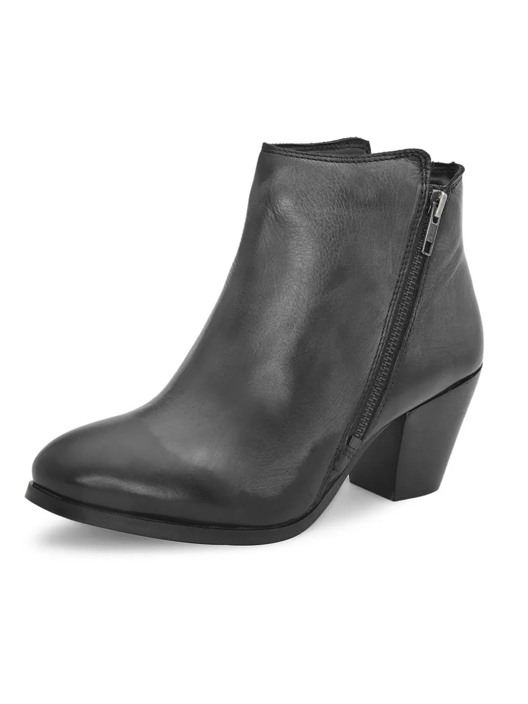 Black Leather Zip Boots