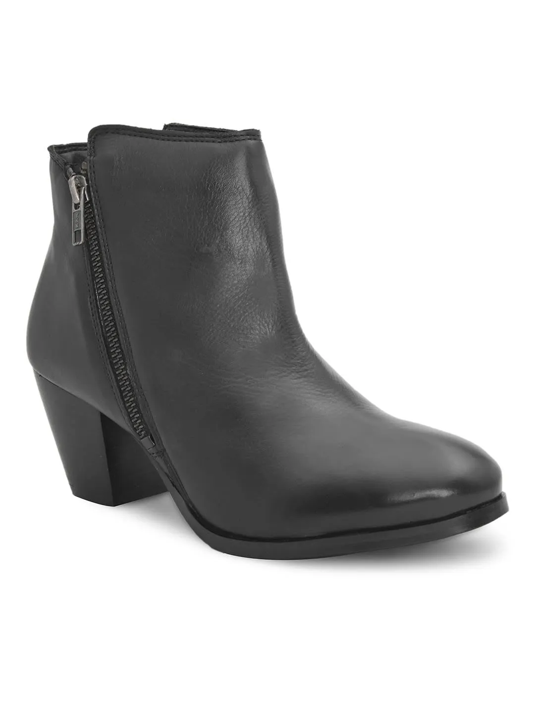 Black Leather Zip Boots