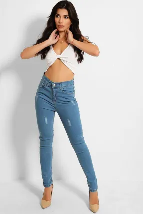 Blue Denim Distressed Front Classic Skinny Jeans