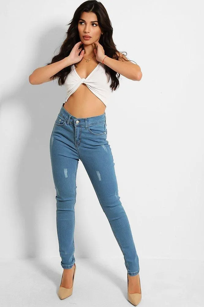 Blue Denim Distressed Front Classic Skinny Jeans