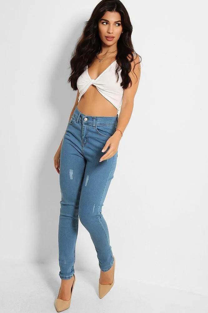 Blue Denim Distressed Front Classic Skinny Jeans