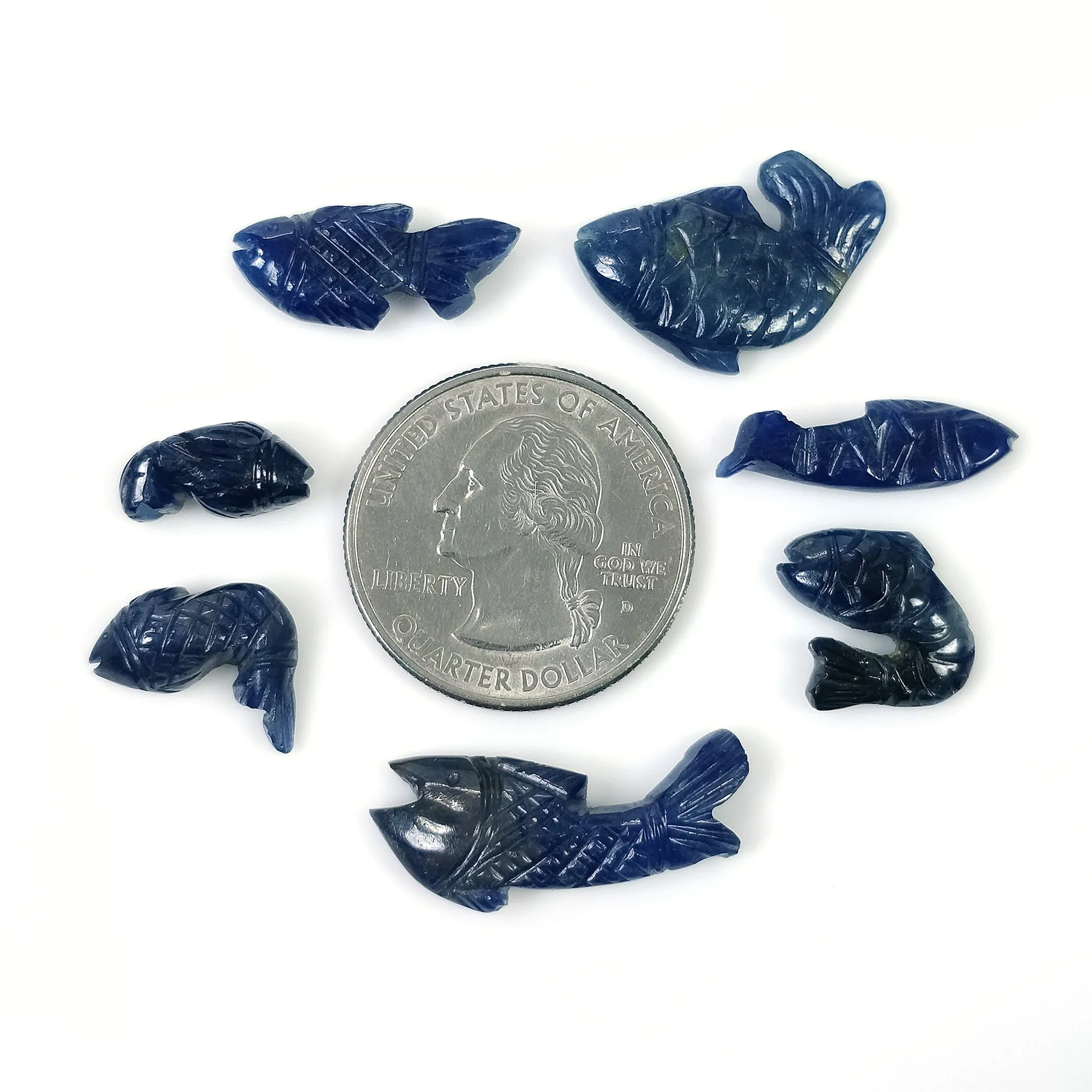 BLUE SAPPHIRE Gemstone Carving September Birthstone : 46.80cts Natural Untreated Sapphire Gemstone Hand Carved FISH 13*7mm - 25*10mm 7pcs