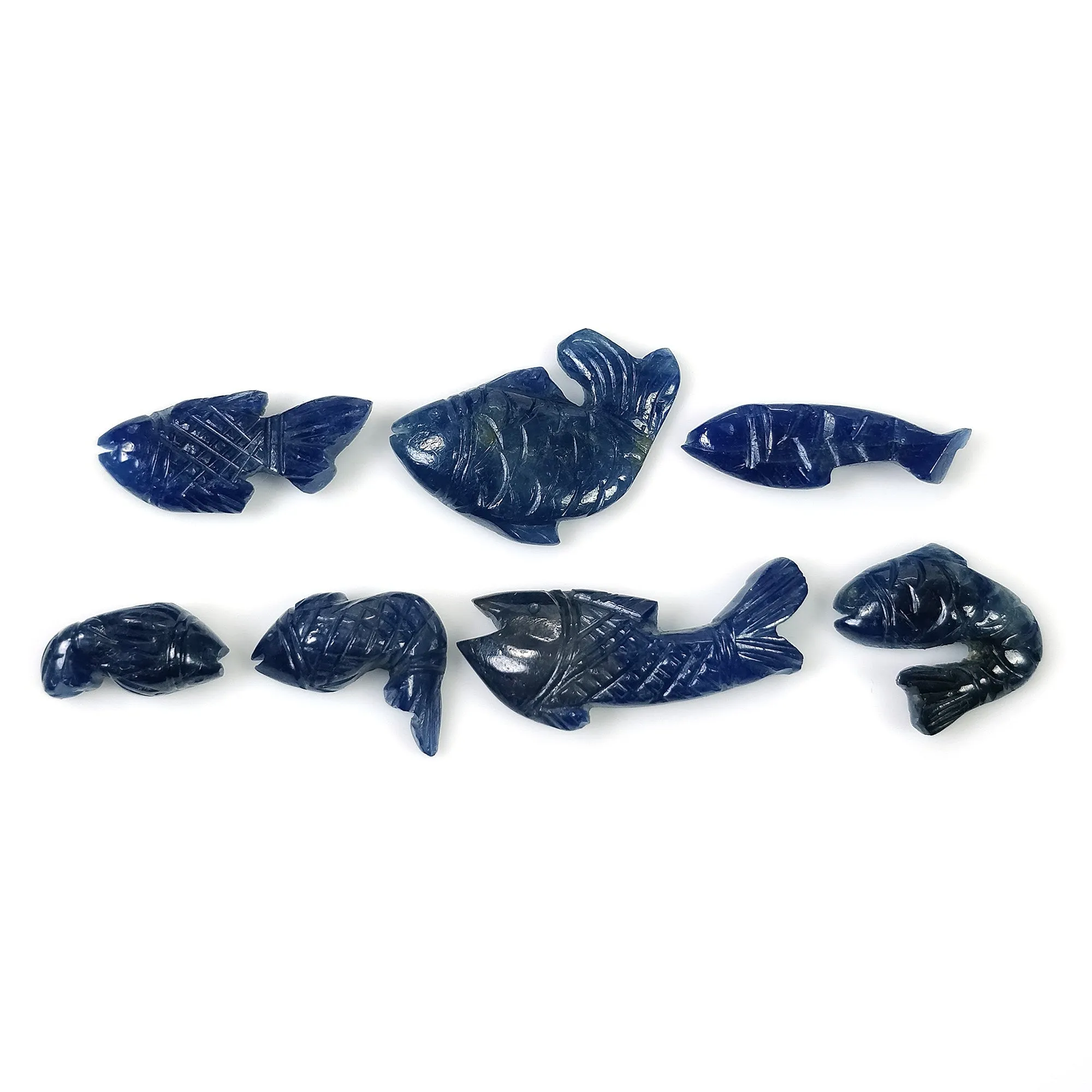 BLUE SAPPHIRE Gemstone Carving September Birthstone : 46.80cts Natural Untreated Sapphire Gemstone Hand Carved FISH 13*7mm - 25*10mm 7pcs