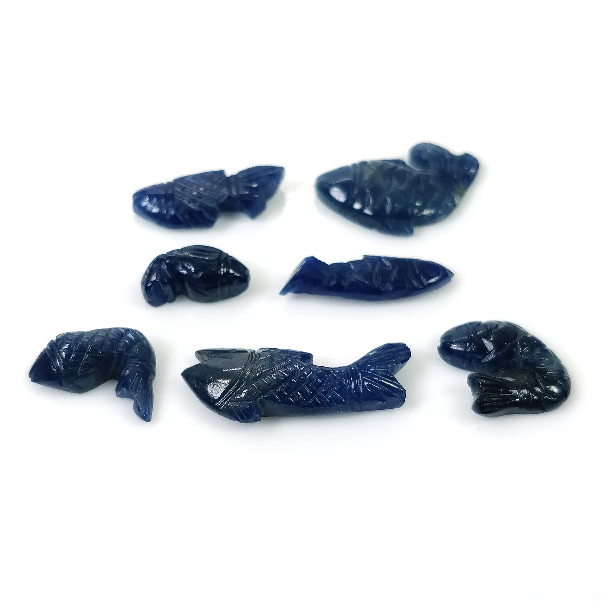 BLUE SAPPHIRE Gemstone Carving September Birthstone : 46.80cts Natural Untreated Sapphire Gemstone Hand Carved FISH 13*7mm - 25*10mm 7pcs