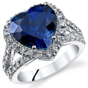 Blue Sapphire Ring Sterling Silver Heart Shape 6.5 Carats Size 5