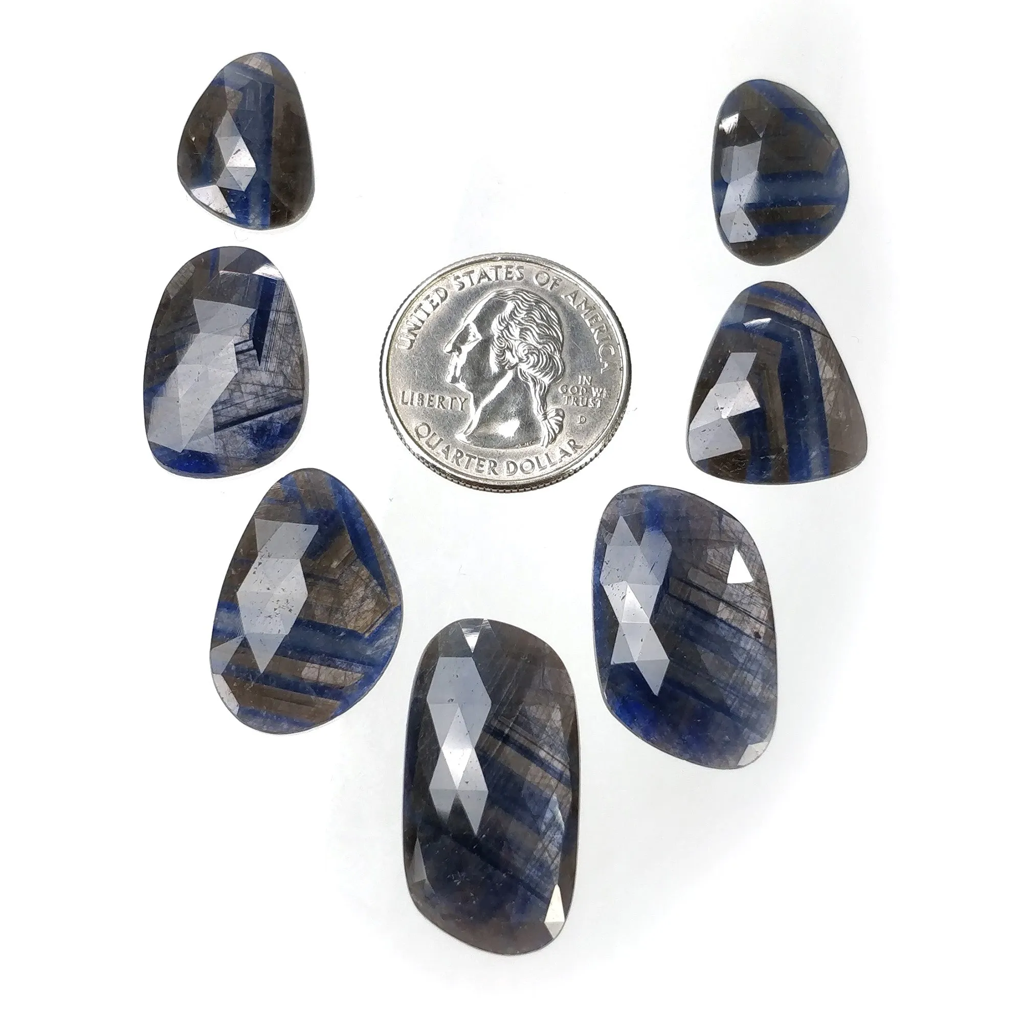 BLUE Silver SAPPHIRE Gemstone Rose Cut : 95.20cts Natural Untreated Unheated Sapphire Uneven Shape 19*13mm - 30*16mm 7pcs (With Video)