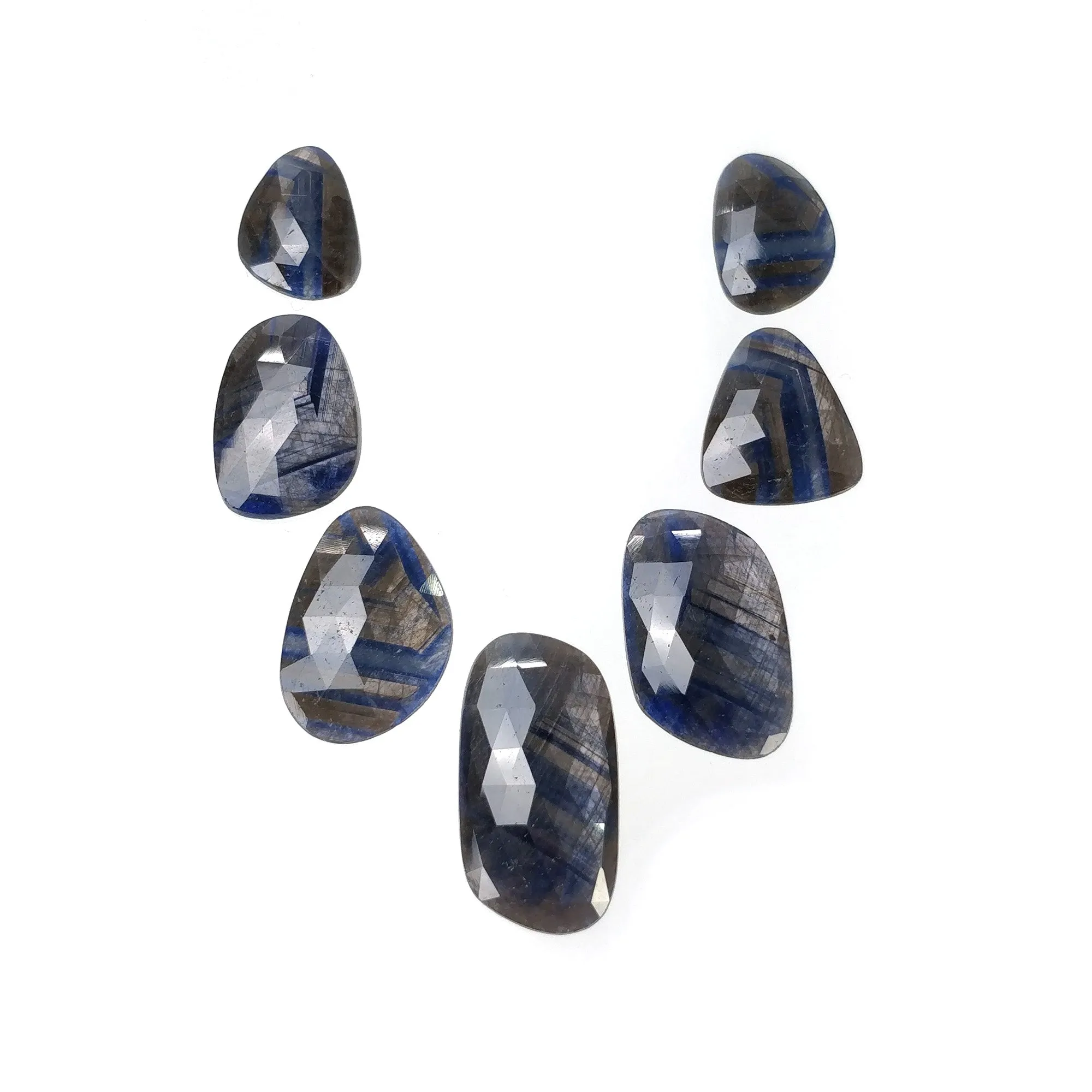 BLUE Silver SAPPHIRE Gemstone Rose Cut : 95.20cts Natural Untreated Unheated Sapphire Uneven Shape 19*13mm - 30*16mm 7pcs (With Video)