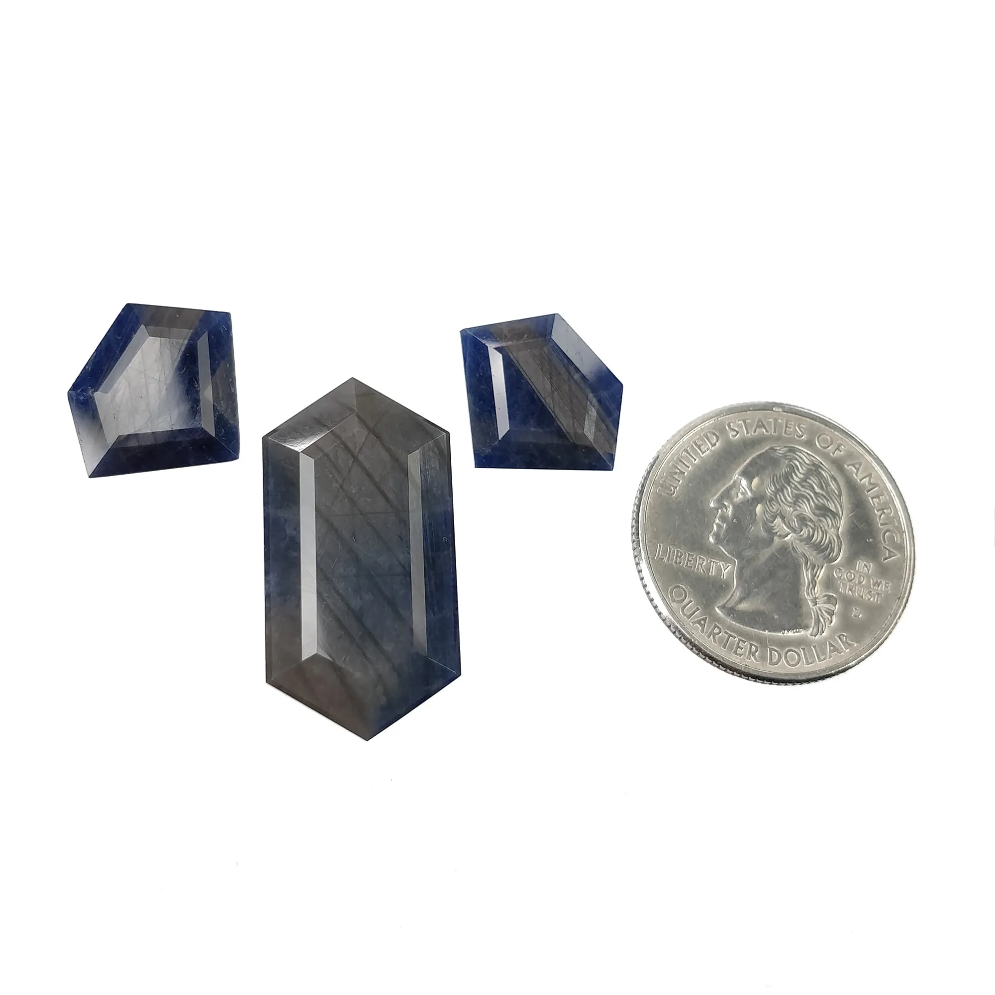 BLUE SILVER Sheen SAPPHIRE Gemstone Normal Cut : 41.90cts Natural Untreated Unheated Sapphire Uneven Shape 3pcs