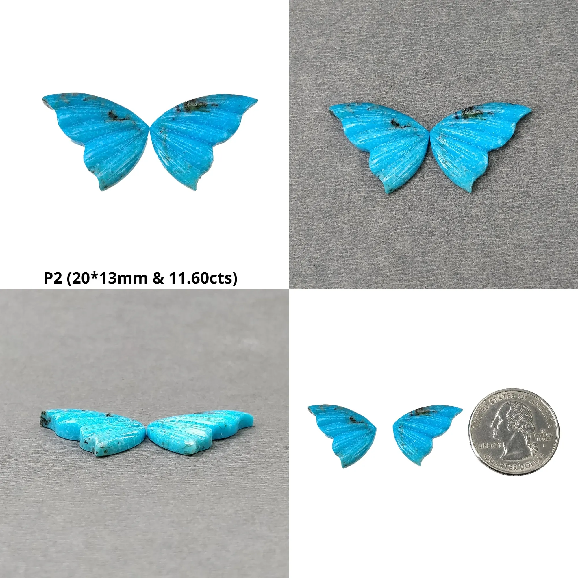 Blue TURQUOISE Gemstone Carving : Natural Untreated Unheated Arizona Turquoise Hand Carved Butterfly Pair