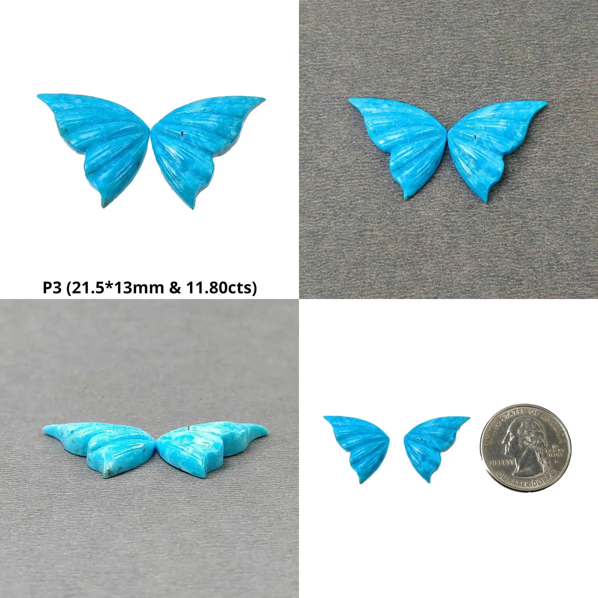 Blue TURQUOISE Gemstone Carving : Natural Untreated Unheated Arizona Turquoise Hand Carved Butterfly Pair