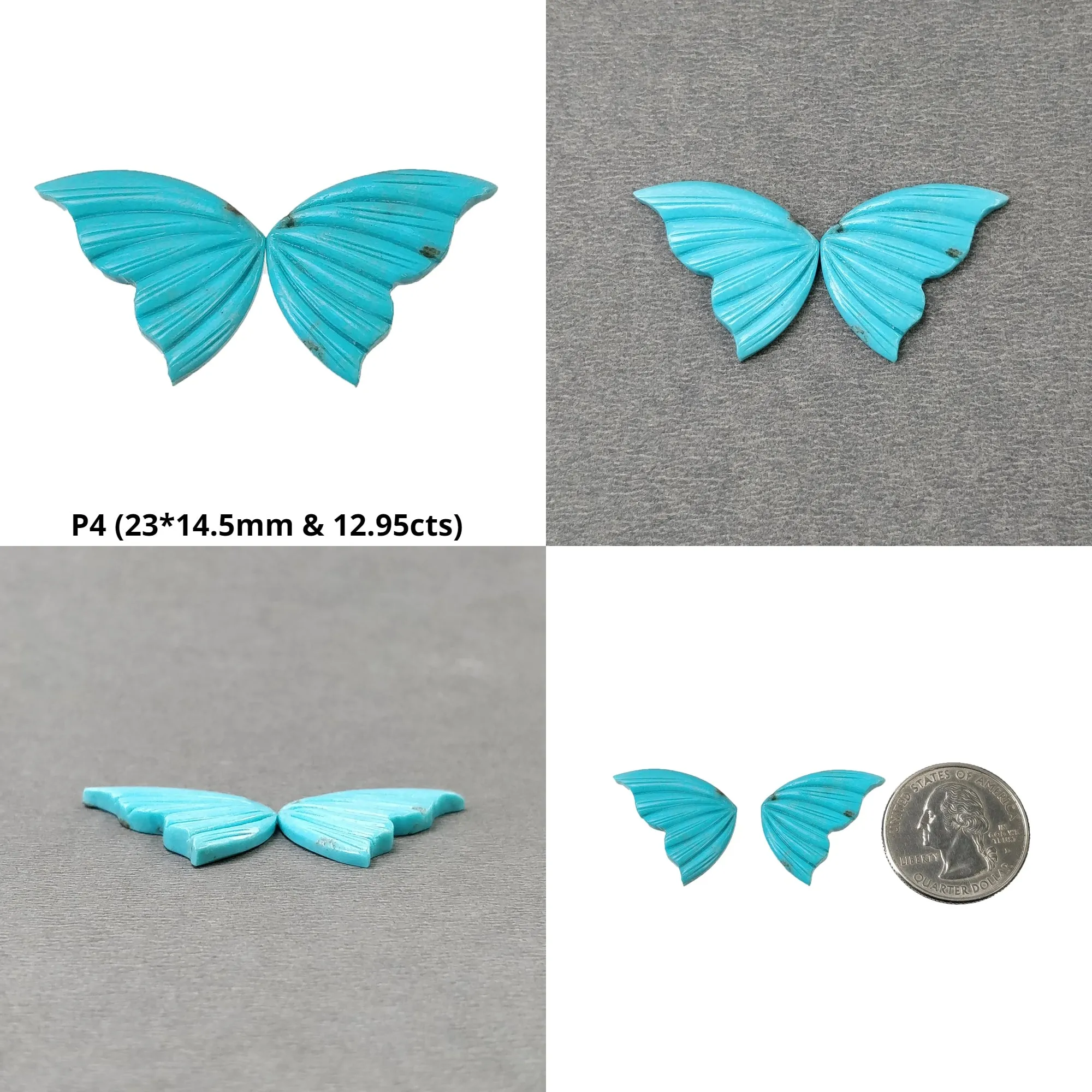 Blue TURQUOISE Gemstone Carving : Natural Untreated Unheated Arizona Turquoise Hand Carved Butterfly Pair