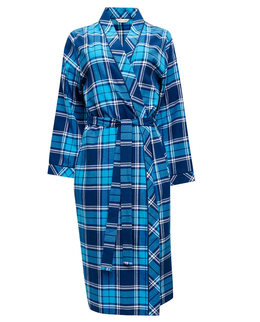 Brushed Blue Check Long Dressing Gown