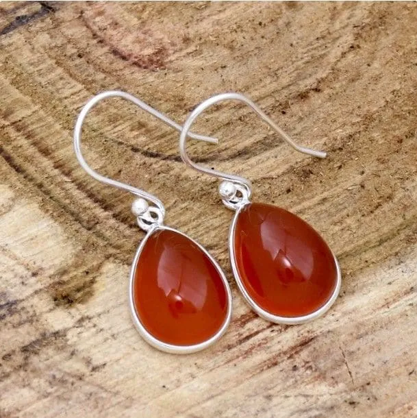 Carnelian Pear Shaped Gemstone 925 Sterling Silver Drop Dangle Women Earrings