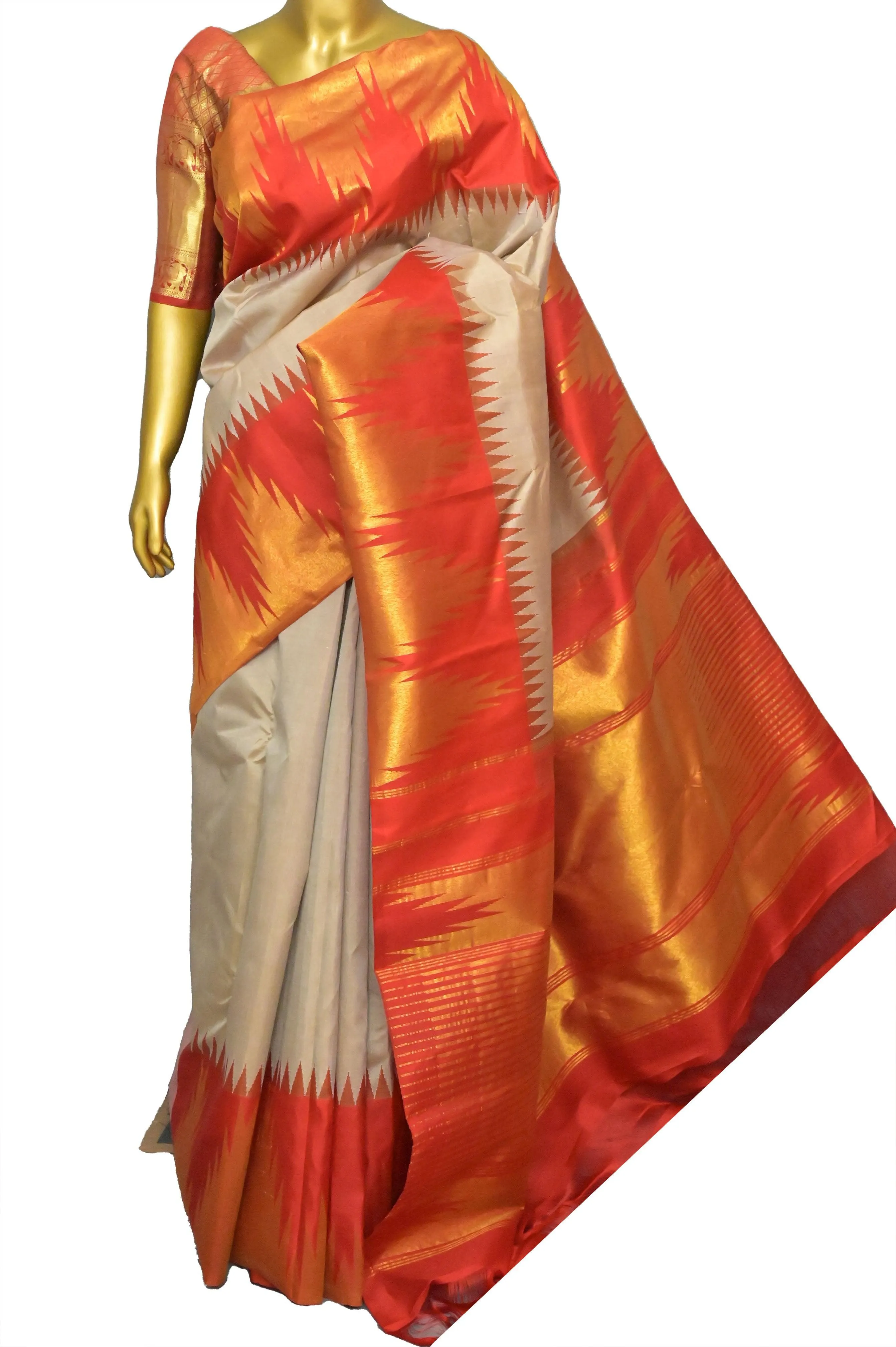 Cement Color Kanjeevaram Silk Saree