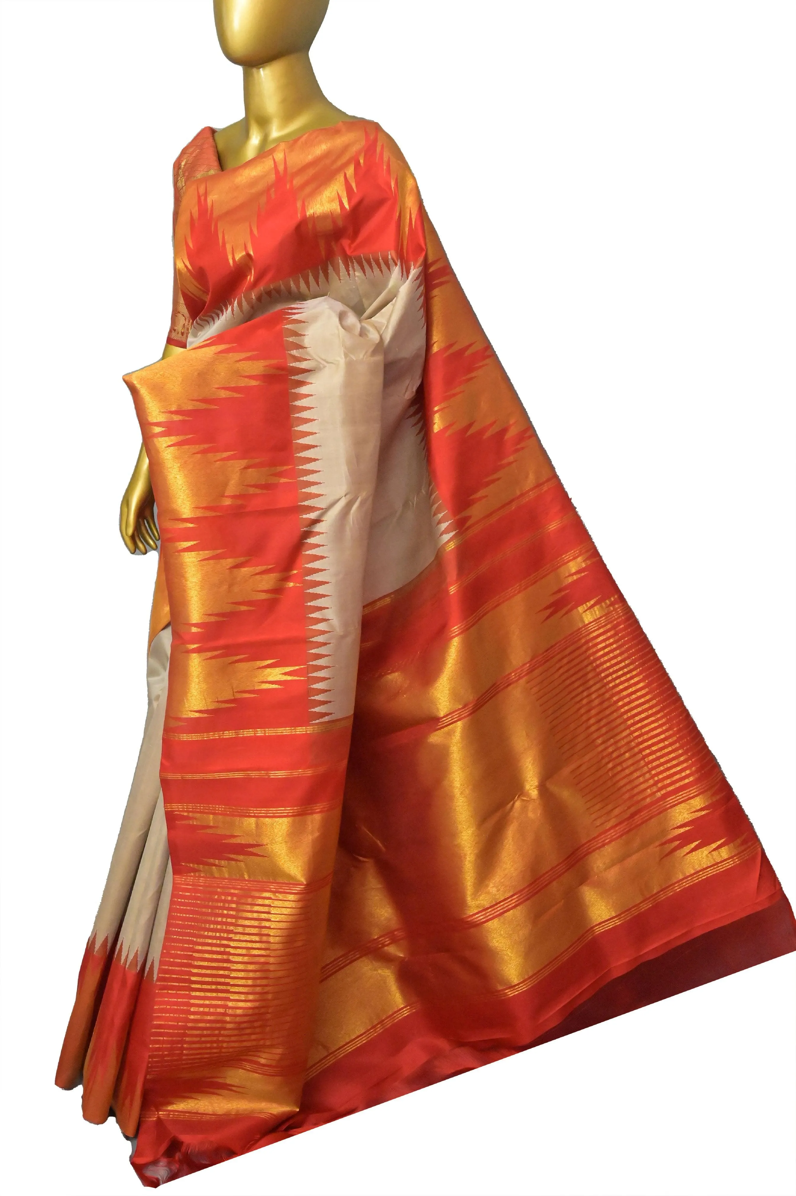 Cement Color Kanjeevaram Silk Saree