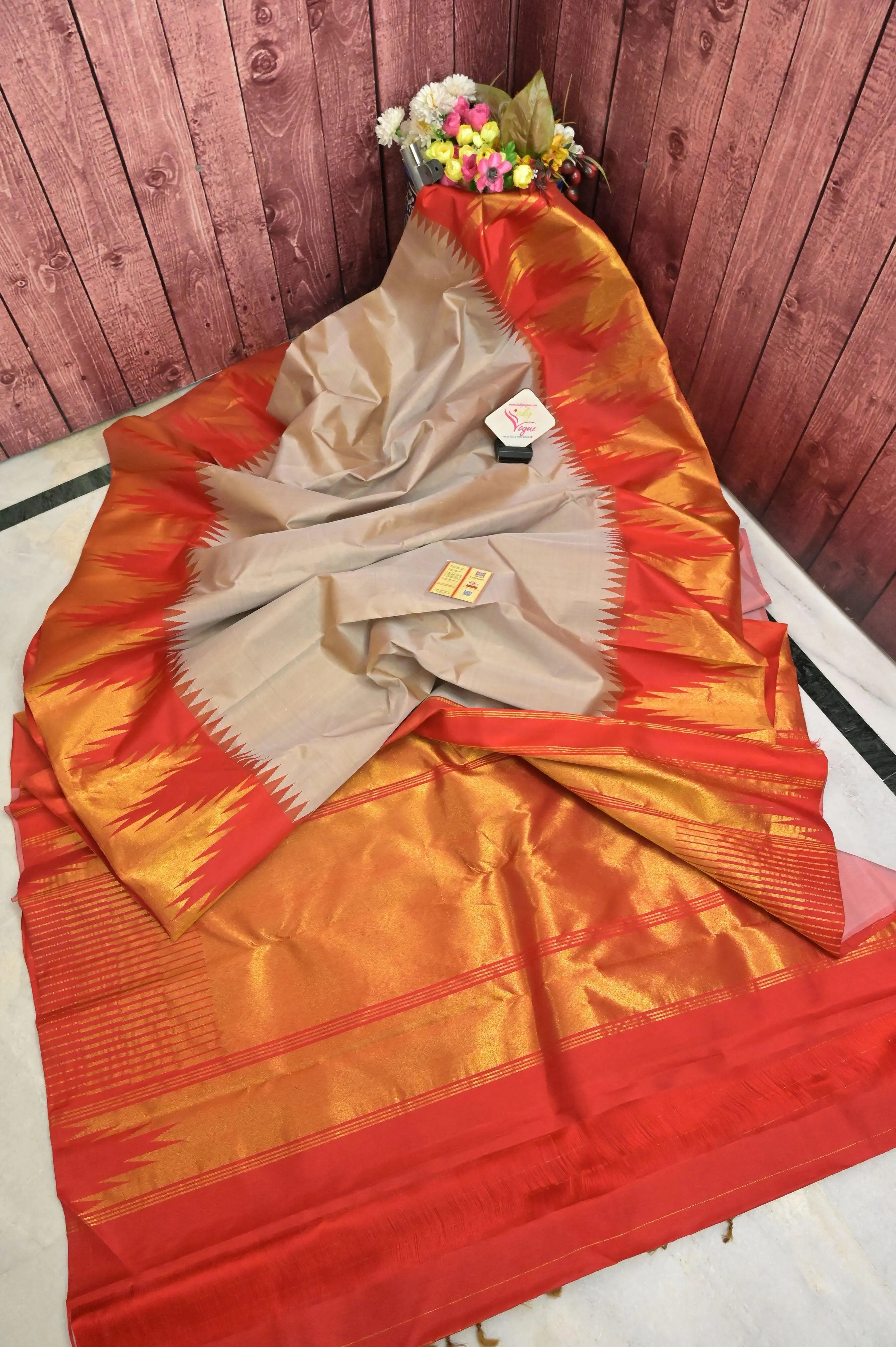 Cement Color Kanjeevaram Silk Saree