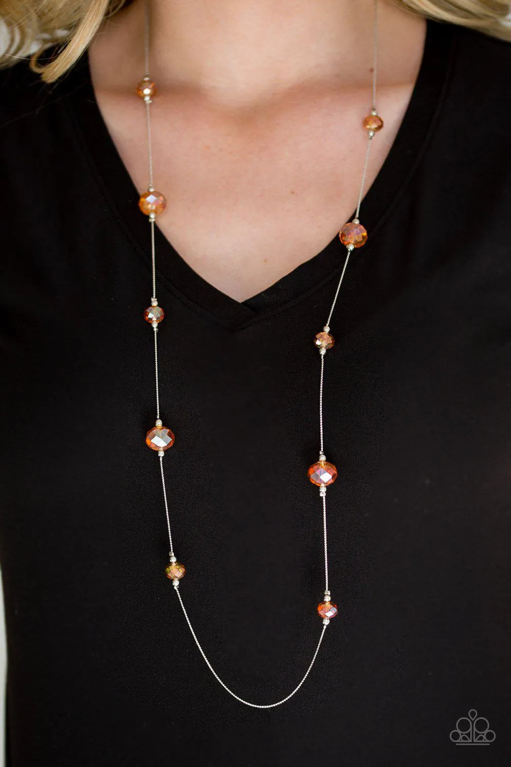 Champagne On The Rocks Orange and Silver Necklace - Paparazzi Accessories