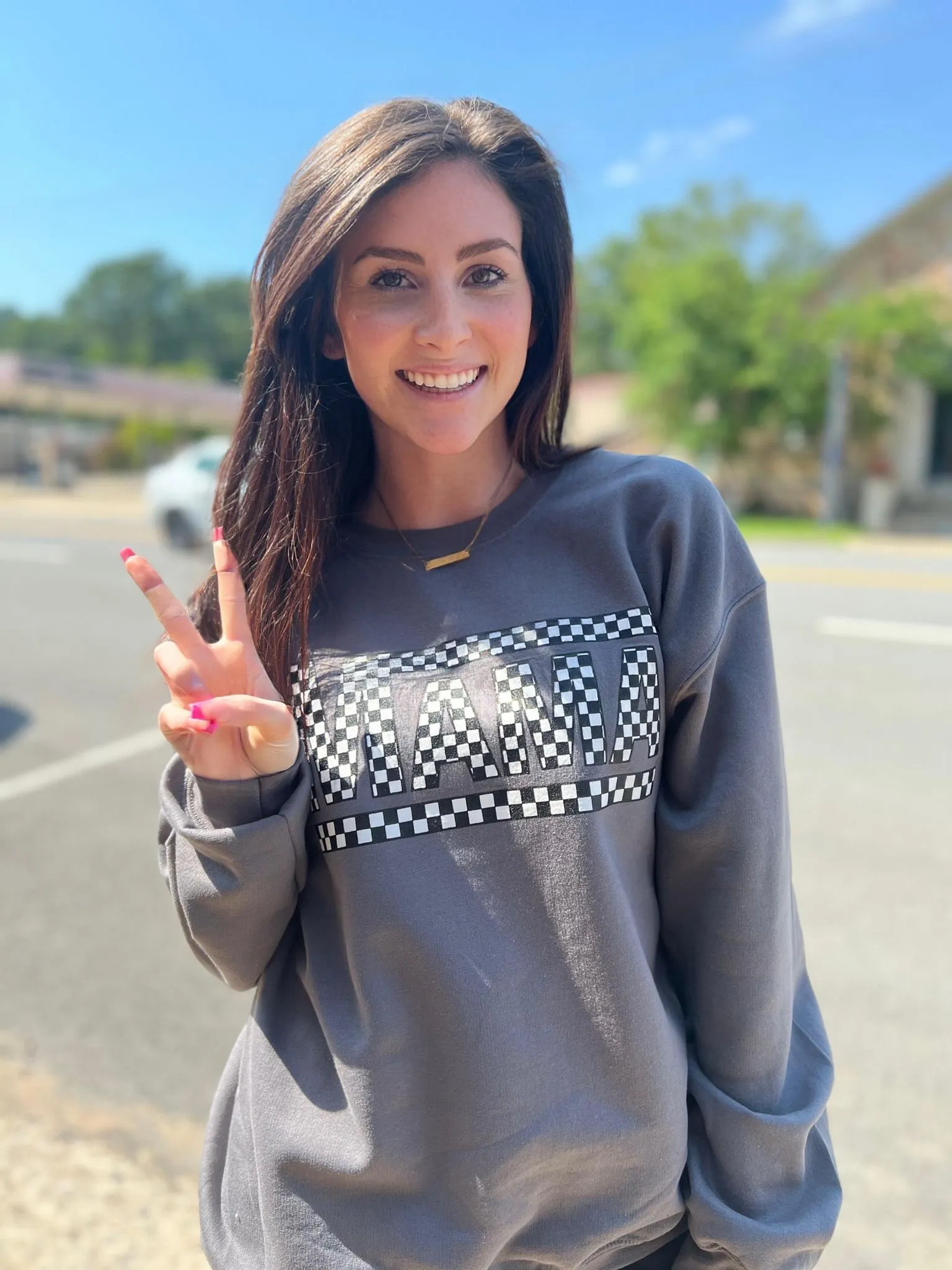 Checkered Mama Grey Sweatshirt