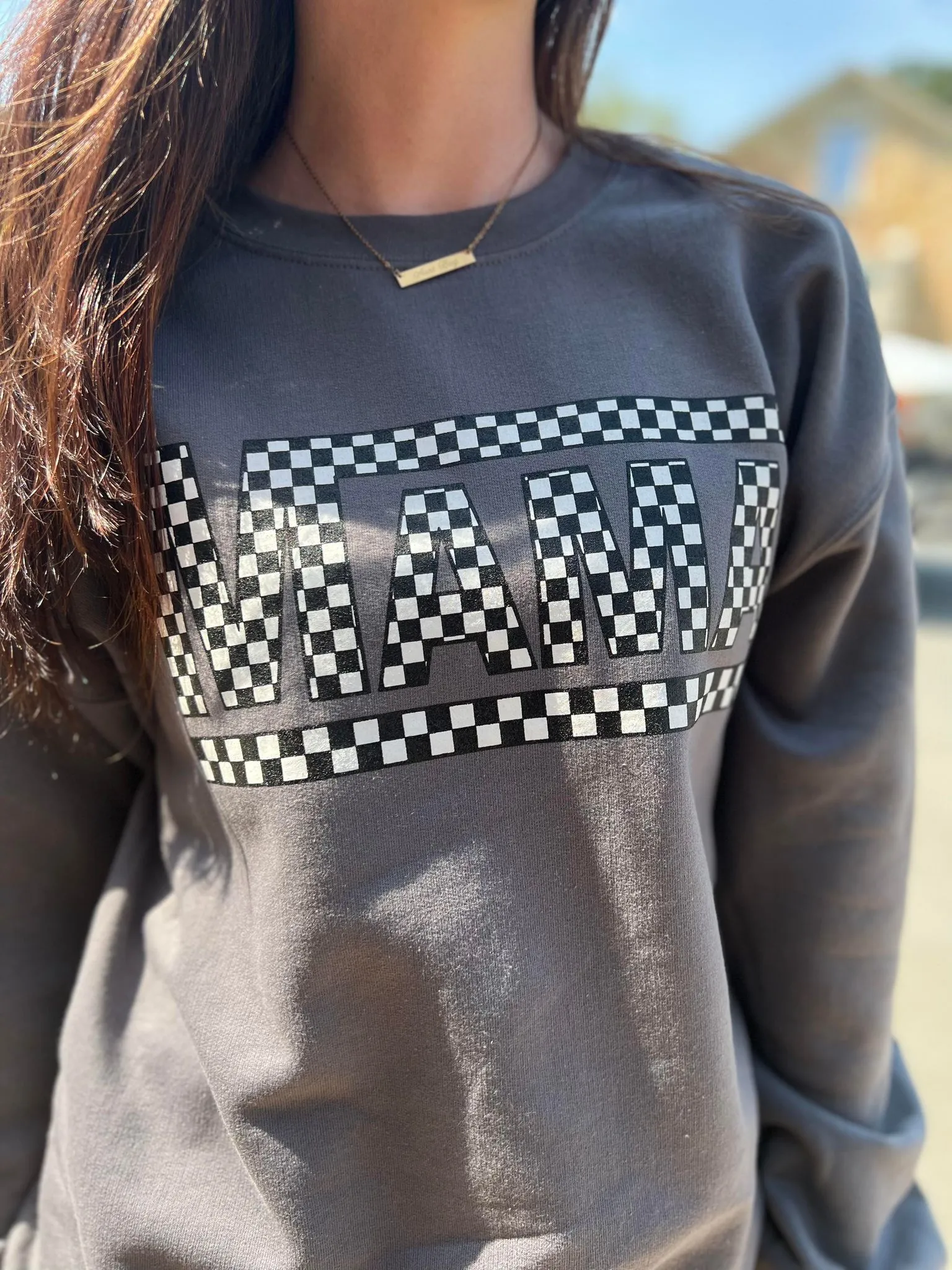 Checkered Mama Grey Sweatshirt