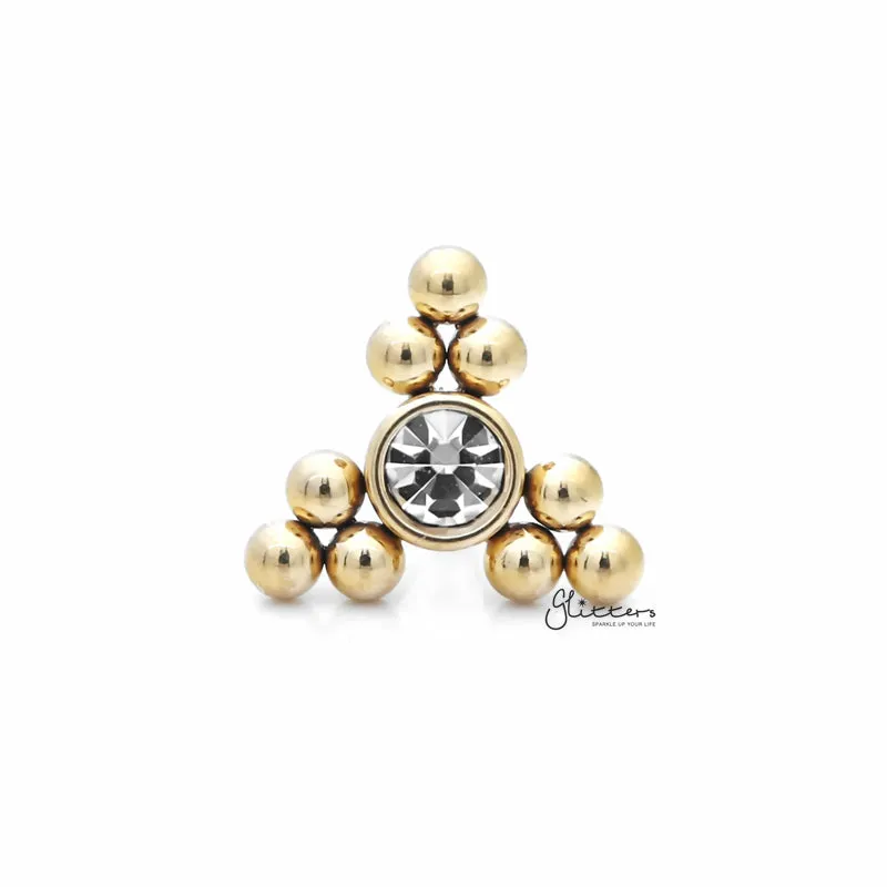 Clear Crystal Centre Ball Cluster Triangle Tragus Cartilage Barbell Stud - Gold