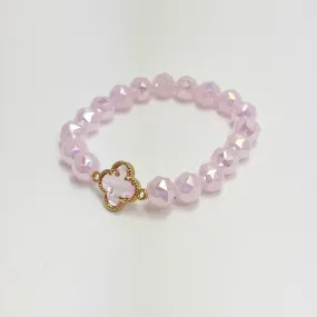 Cotton Candy Pink Bracelet with Clover Beaded Accent