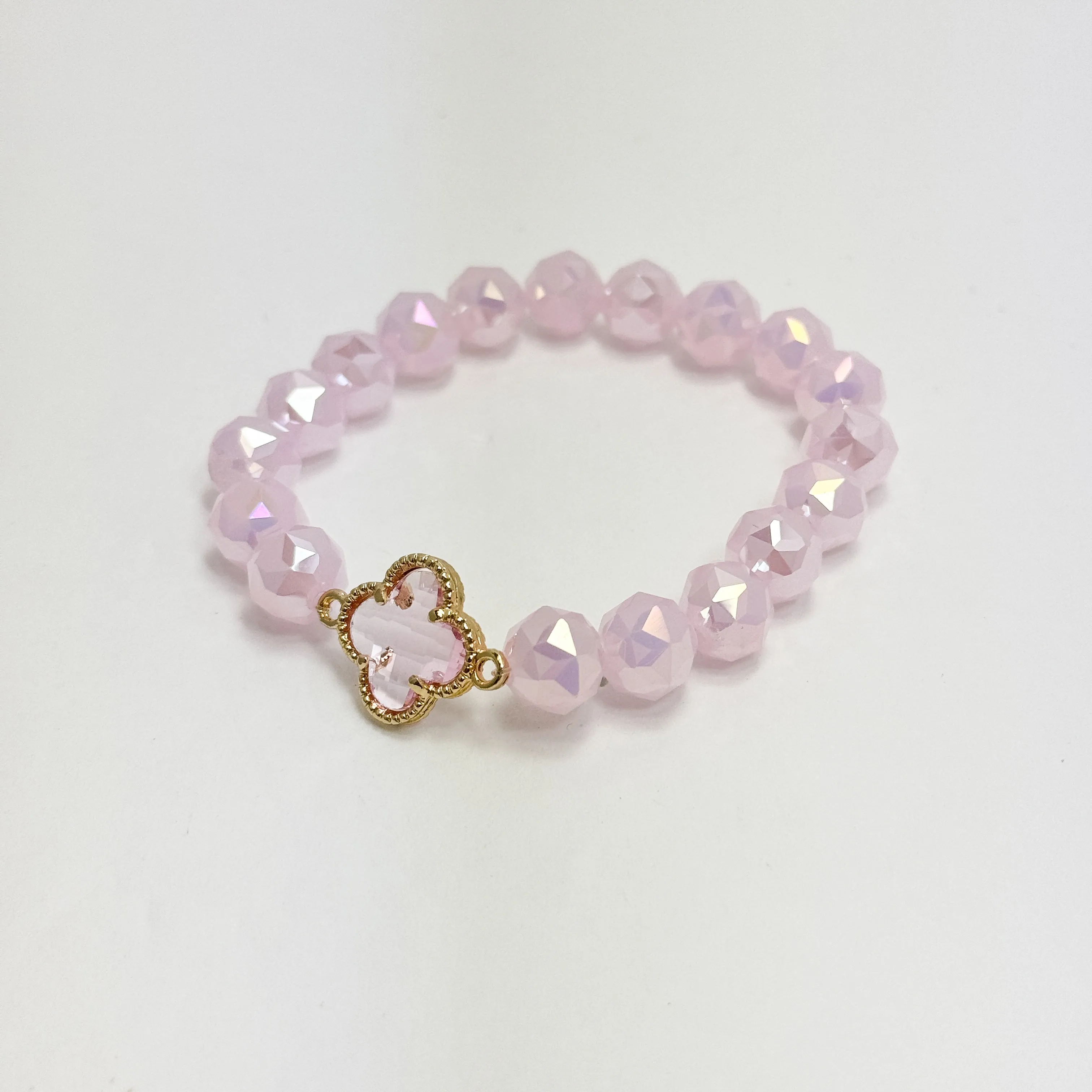 Cotton Candy Pink Bracelet with Clover Beaded Accent