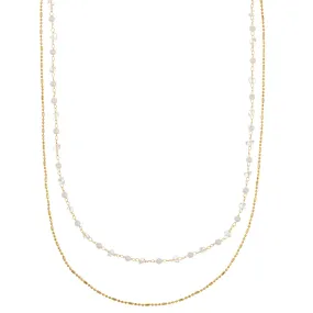 Crystal & Pearl Chain 2-Row Necklace