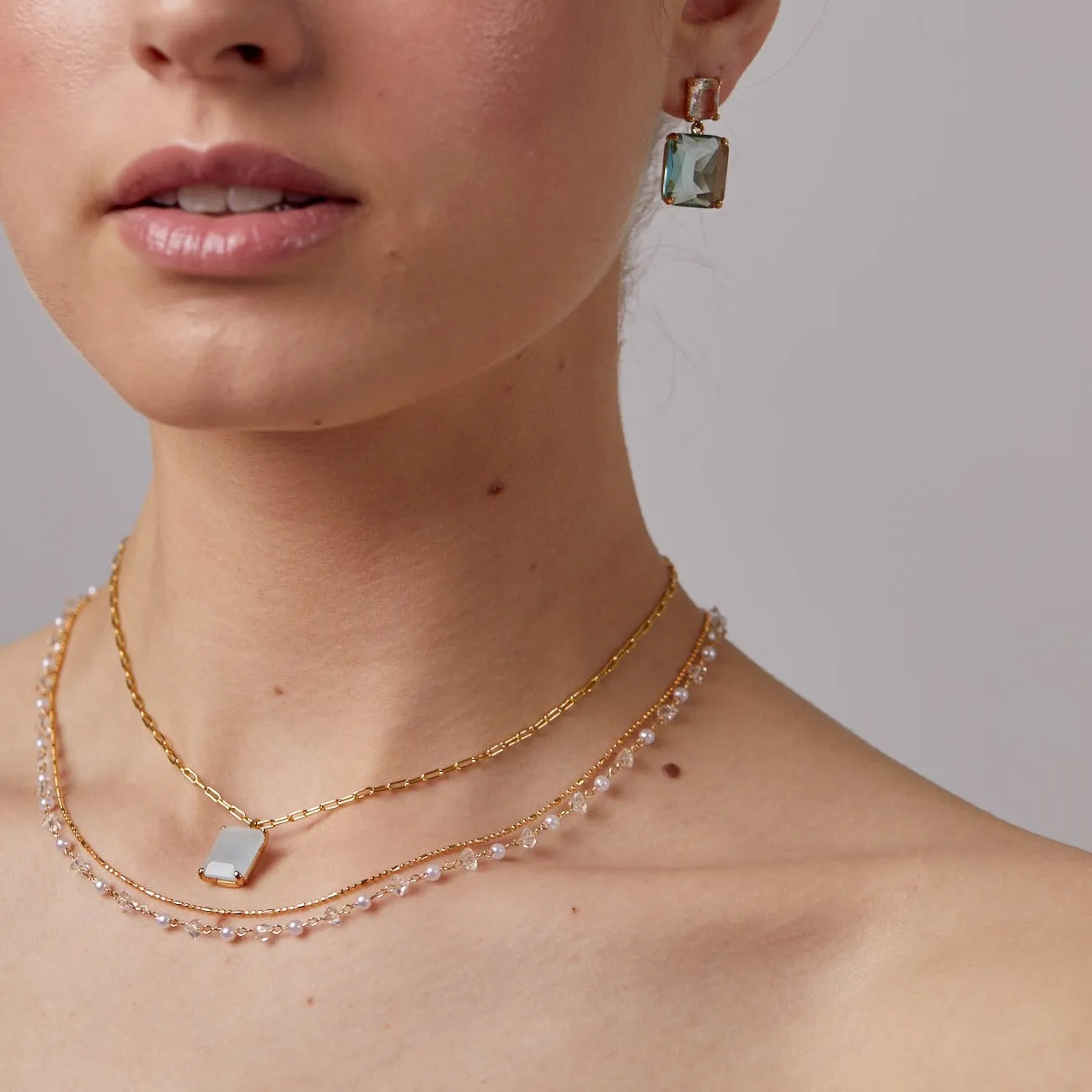 Crystal & Pearl Chain 2-Row Necklace