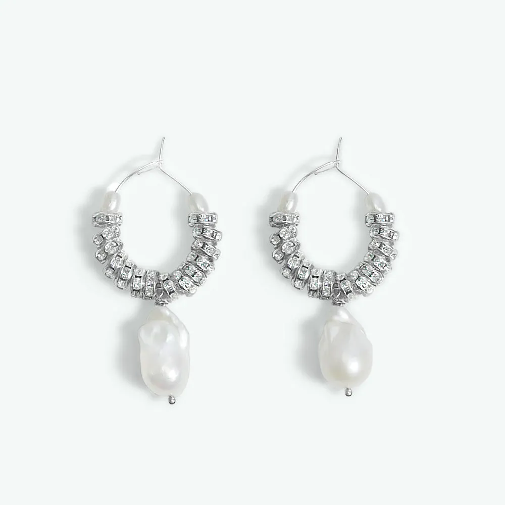 Crystal Pearl Hoop Earrings