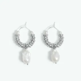 Crystal Pearl Hoop Earrings