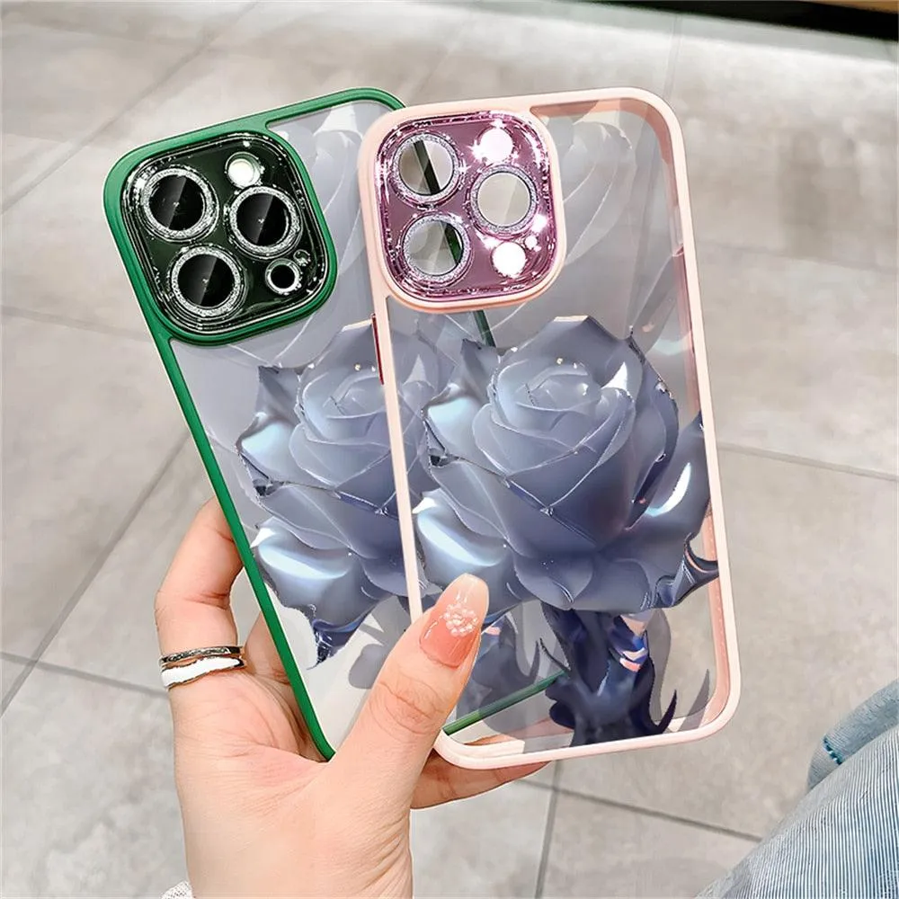 Crystal Rose Transparent Cute Phone Case for iPhone 11, 12, 13, 14 Pro Max, Plus, and Pro - Protective Cover