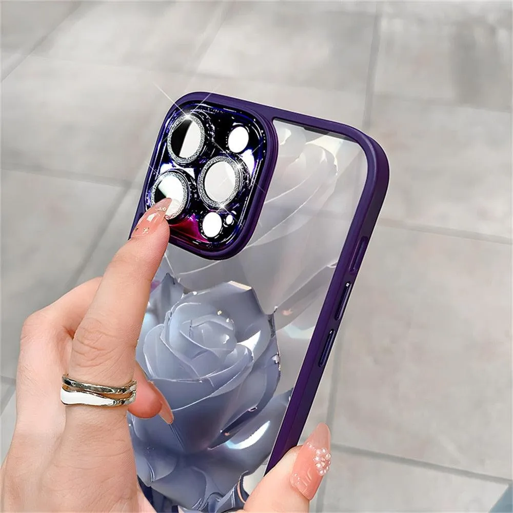 Crystal Rose Transparent Cute Phone Case for iPhone 11, 12, 13, 14 Pro Max, Plus, and Pro - Protective Cover