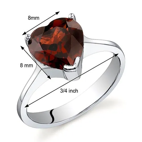 Cupids Heart 2.25 Carats Garnet Ring in Sterling Silver Size 6