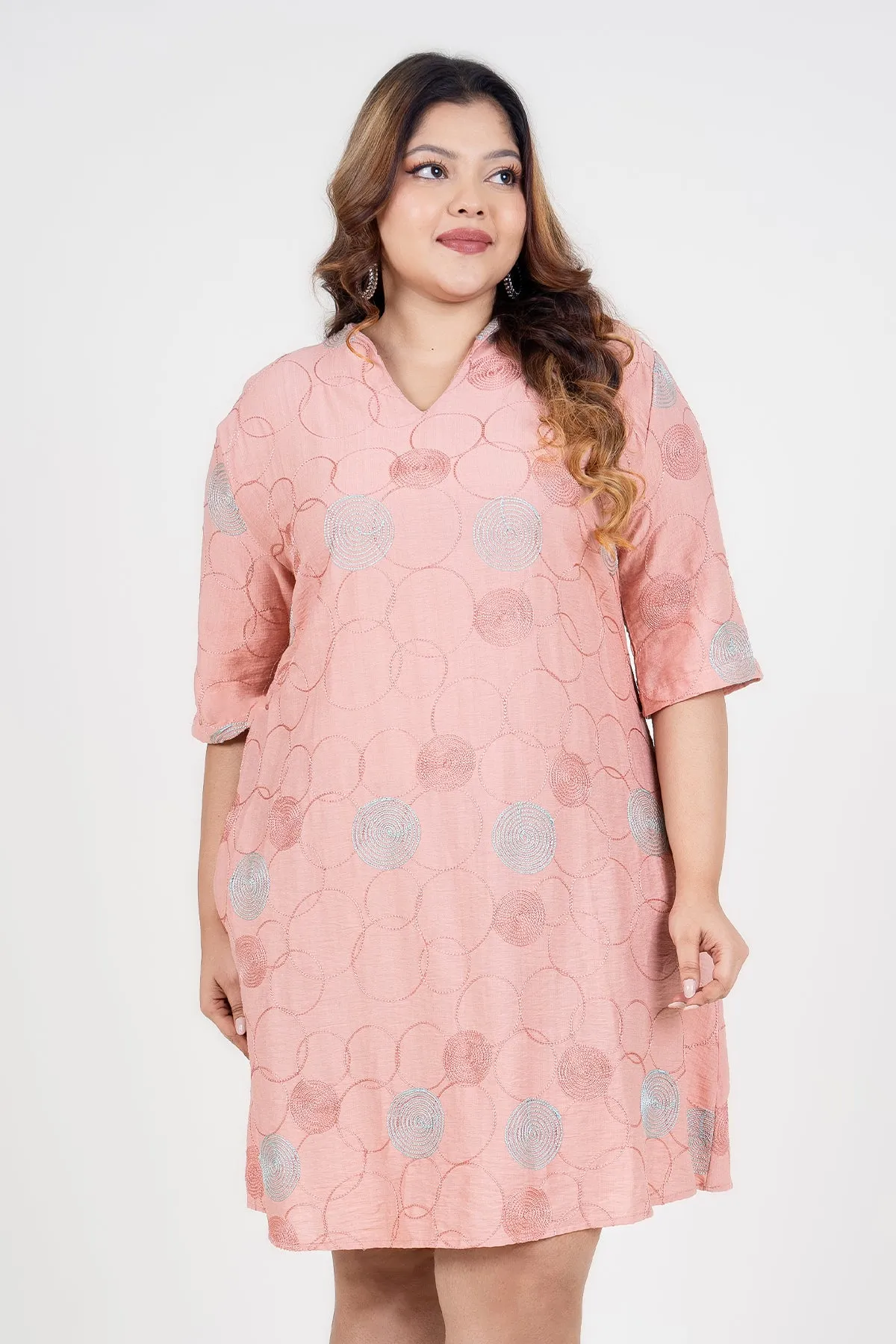 Curvy Women's 3/4 Sleeve Embroider Chic Casual Dress