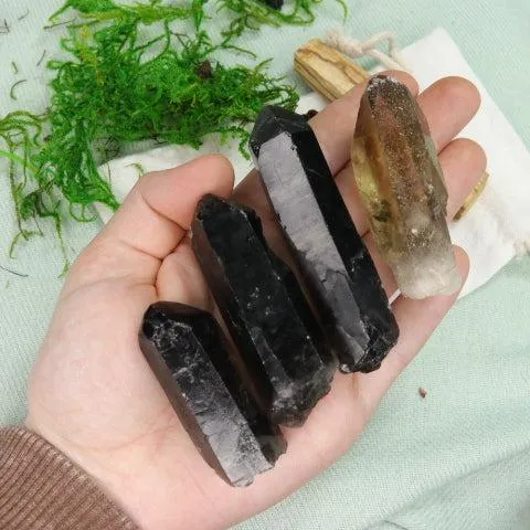 Dark and Natural Smoky Quartz Point from Brazil ~ Set of 4~  Ideal for Grounding in Earth Energy