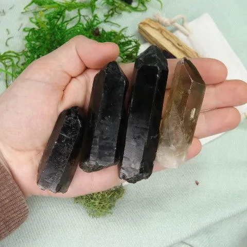 Dark and Natural Smoky Quartz Point from Brazil ~ Set of 4~  Ideal for Grounding in Earth Energy