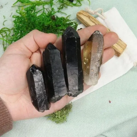 Dark and Natural Smoky Quartz Point from Brazil ~ Set of 4~  Ideal for Grounding in Earth Energy