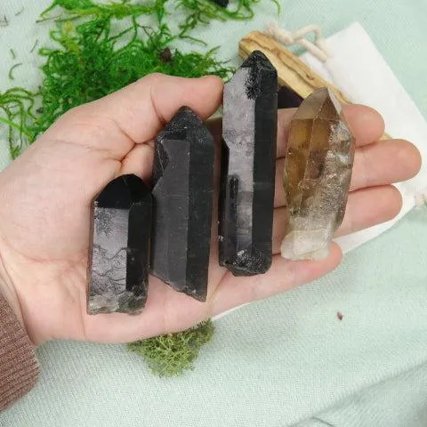 Dark and Natural Smoky Quartz Point from Brazil ~ Set of 4~  Ideal for Grounding in Earth Energy