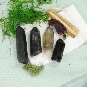 Dark and Natural Smoky Quartz Point from Brazil ~ Set of 4~  Ideal for Grounding in Earth Energy