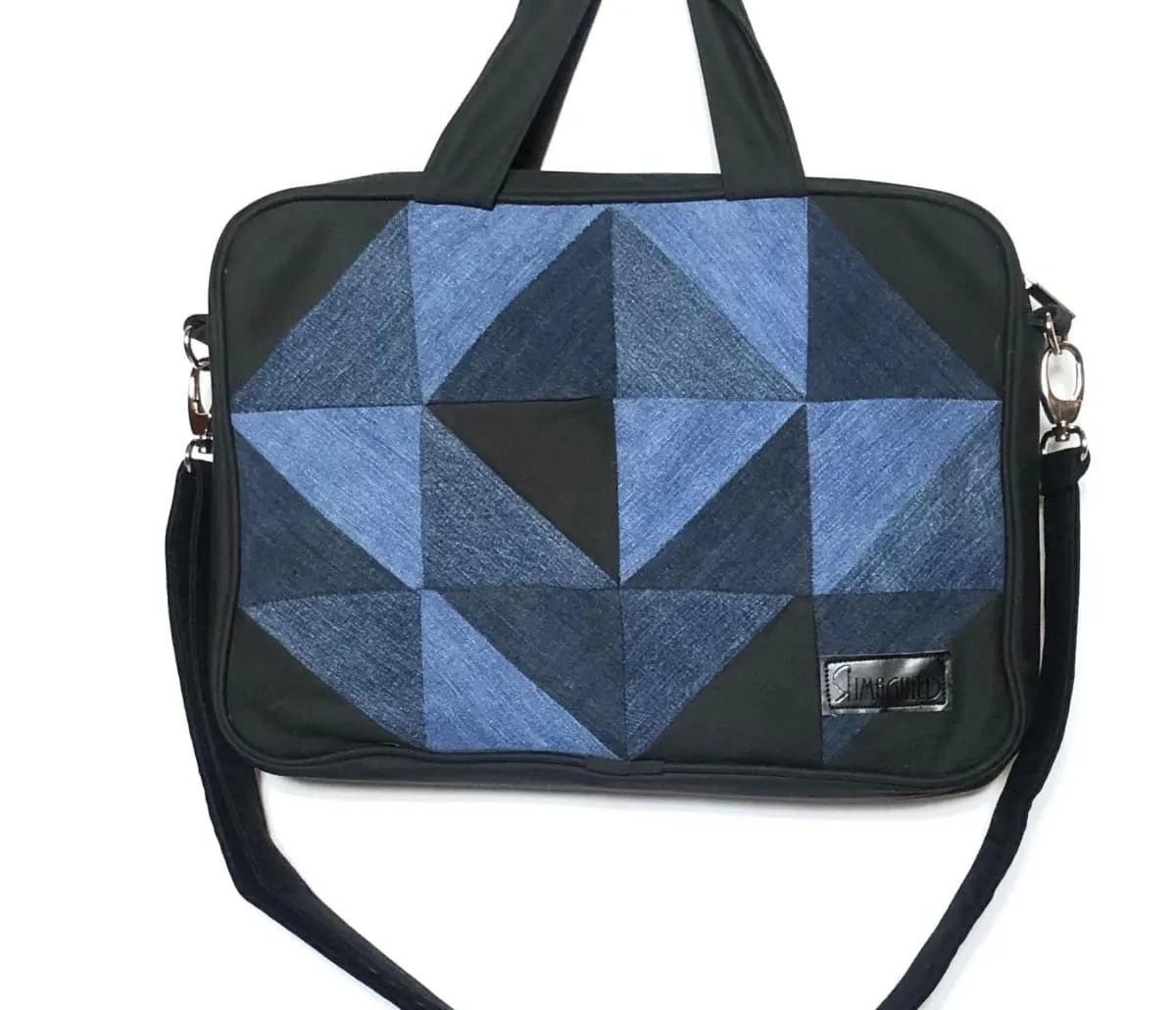 Denim Laptop Bag - Square Patchwork