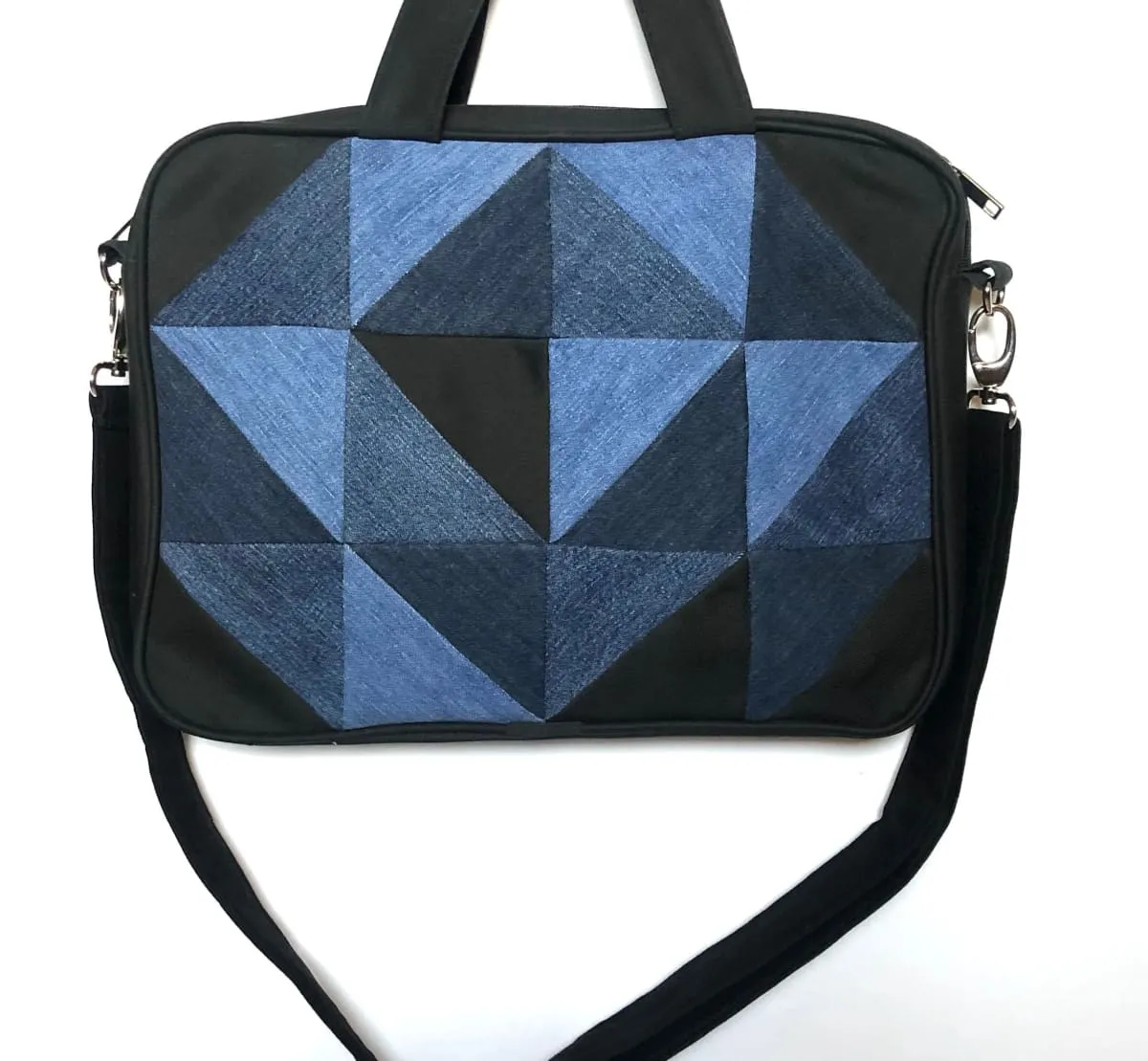 Denim Laptop Bag - Square Patchwork