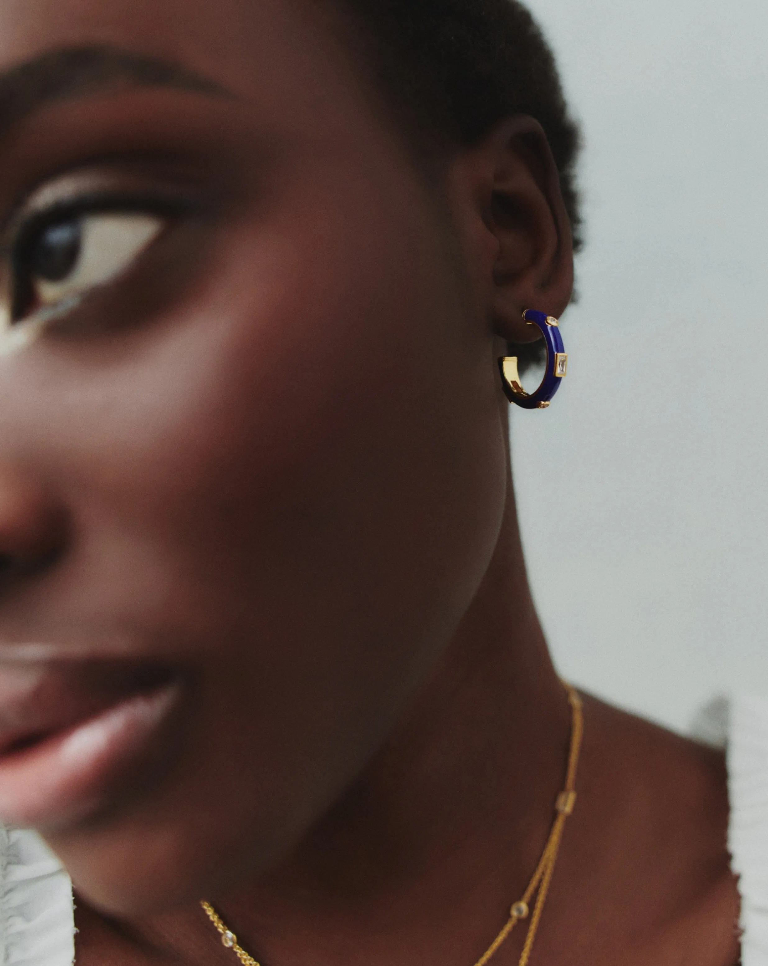 Enamel & Stone Medium Hoop Earrings