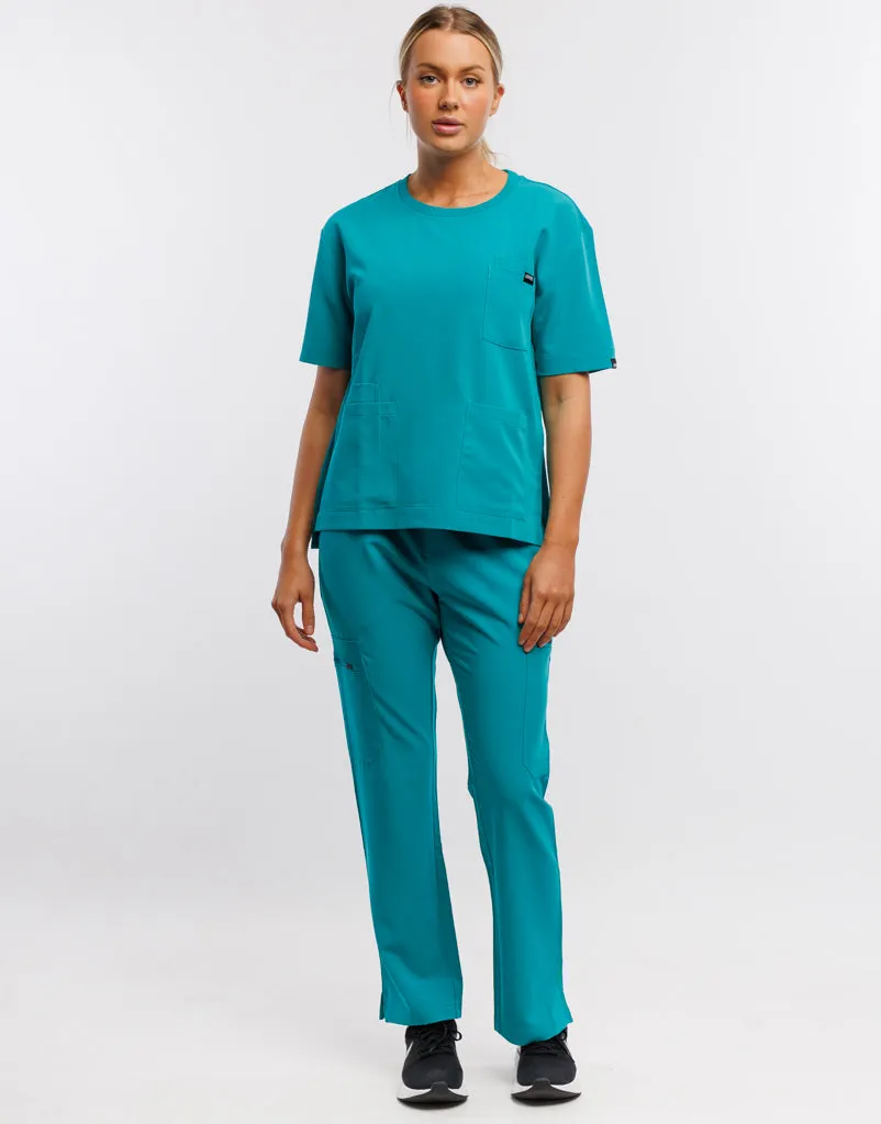 Essential Crewneck Scrub Top - Sydney Teal