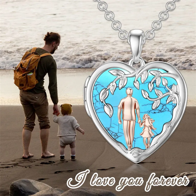 Father Daughter Photo Necklace S925 Sterling Silver Abalone Shell Daughter Gifts from Dad Locket Jewelry Gift