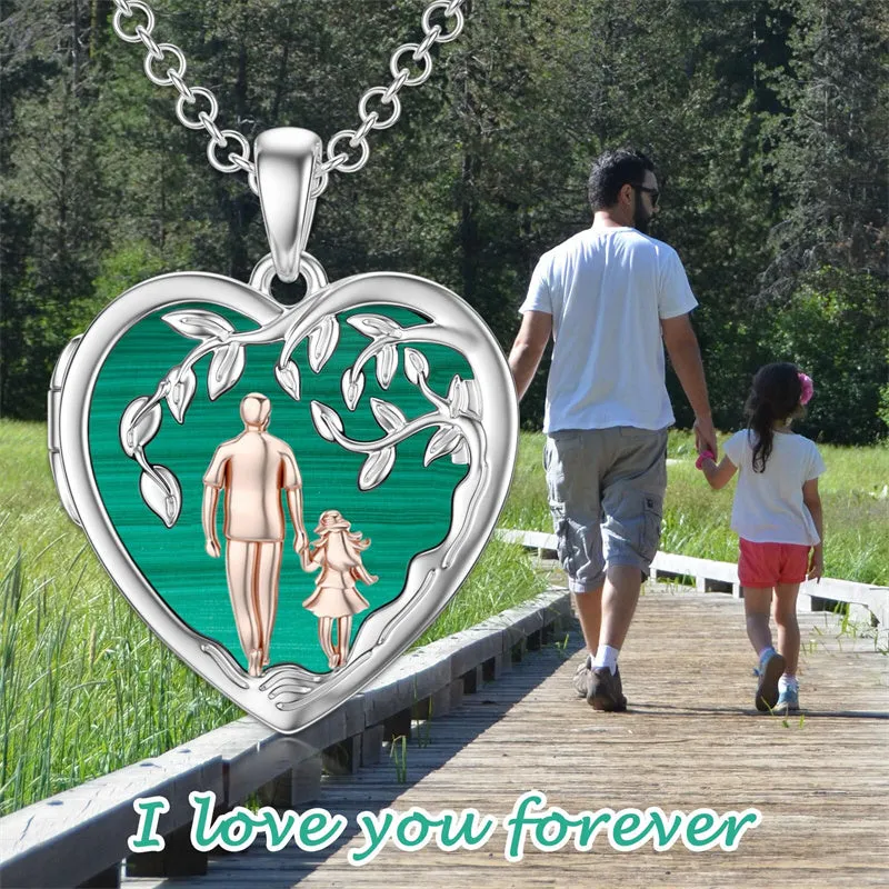 Father Daughter Photo Necklace S925 Sterling Silver Abalone Shell Daughter Gifts from Dad Locket Jewelry Gift