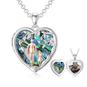 Father Daughter Photo Necklace S925 Sterling Silver Abalone Shell Daughter Gifts from Dad Locket Jewelry Gift